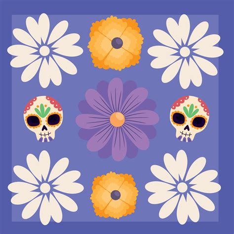 dia de los muertos flowers with skulls pattern 12487924 Vector Art at Vecteezy