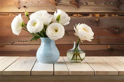 Un jarrón azul con flores blancas en él Foto Premium