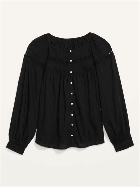 Long Sleeve Embroidered Lace Trimmed Blouse Old Navy