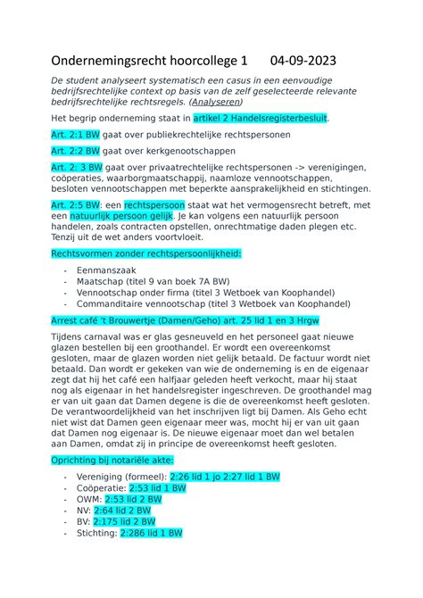 Ondernemingsrecht Theorie Ondernemingsrecht Hoorcollege 1 04 09 De