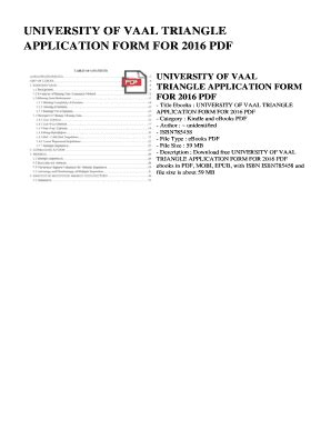 Fillable Online University Of Vaal Triangle Application Form For