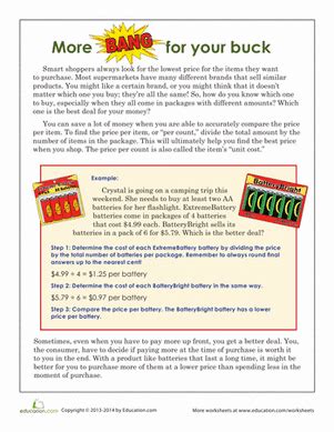 More Bang For Your Buck Worksheet Education