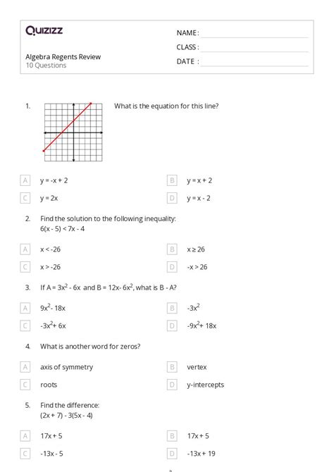 50+ algebra worksheets for 10th Grade on Quizizz | Free & Printable