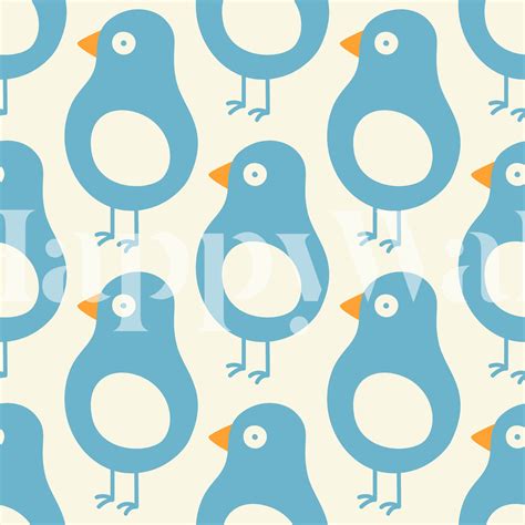 Buy Playful Birds Pattern Blue Wallpaper | Happywall