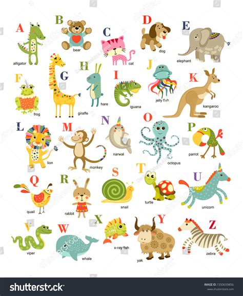 Cute Vector Cartoon Baby Animals Alphabet Stock Vector (Royalty Free ...