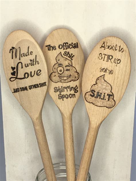 Novelty Spoon Set Wood Burned Spoons Funny Sayings Spoon Etsy