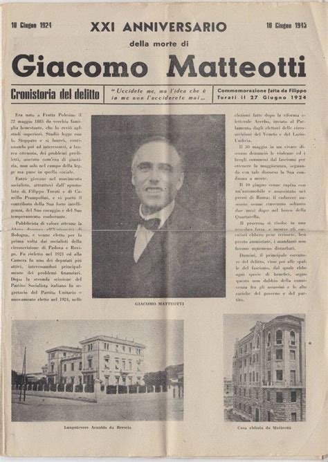 Documenti Della Storia Xxi Anniversario Della Morte Di Giacomo Matteotti