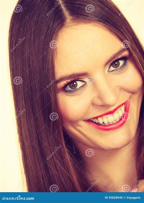 Smiling Attractive Woman With Full Makeup Stock Image Image Of