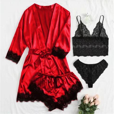 Munlar Floral Lace Womens Lingerie Sleepwear Nightgown With Belt Sexy