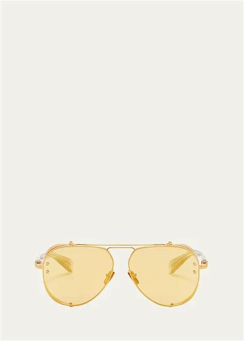 Balmain Captaine Monogram Titanium And Acetate Aviator Sunglasses Gld Gry Editorialist