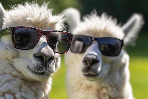 Premium Ai Image Funny Alpaca Llamas In Sunglasses Closeup