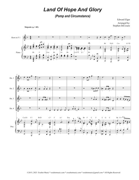 Land Of Hope And Glory Pomp And Circumstance French Horn Quartet And Piano Arr Stephen