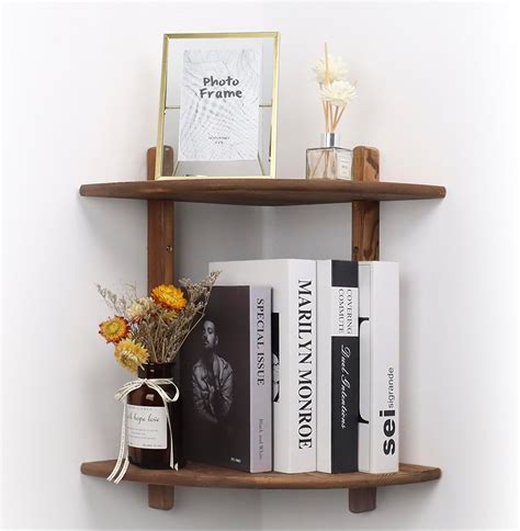 Dezhier Floating Corner Shelf, Wood Corner Shelves Floating Wall ...