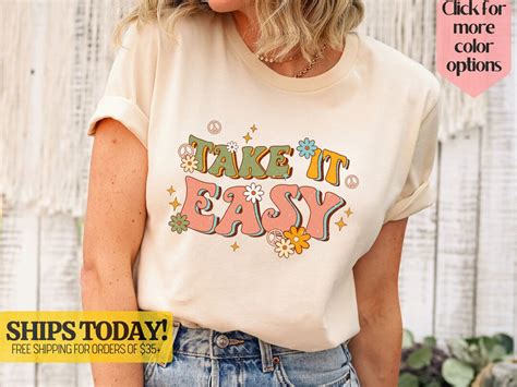 Hippie 70s Summer Shirt Vintage Take It Easy Preppy Shirt Retro Style Shirt Hippie Boho T