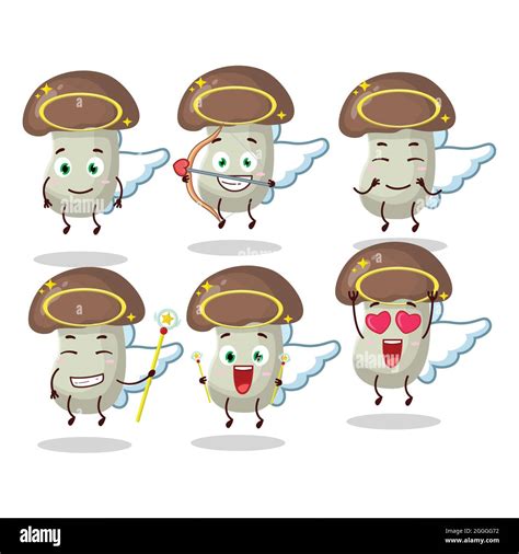 Cep Mushroom Cartoon Designs As A Cute Angel Character Vector