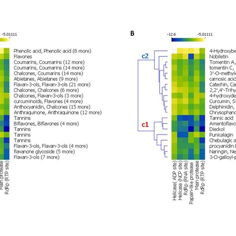 Heatmap Clustering Of Phenolic Compound A By Chemical Classes B By