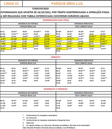 LINHA 03 Parque Meia Lua Alteração de horário JTU