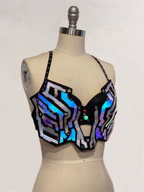 Holographic Electra Bra Rave Outfit Festival Bra Cyberpunk Costume Tron