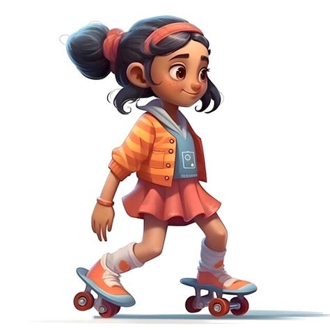 Render 3d de una linda niña en patines Foto Premium