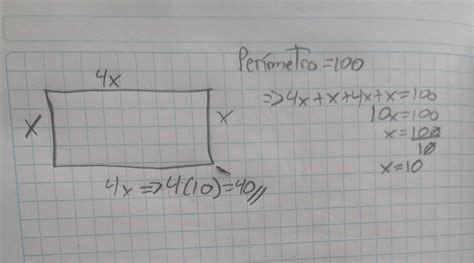 calcular el largo de un rectángulo que mide 4 veces su ancho y su