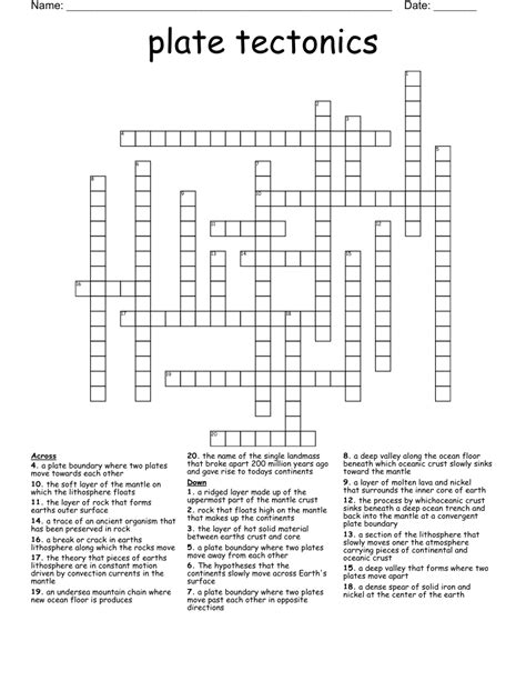 Plate Tectonics Crossword Puzzle Wordmint