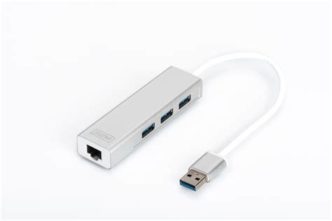 DA 70250 1 DIGITUS Adaptador USB 3 0 A Ethernet 10 100 1000 HUB 3p BLANCO