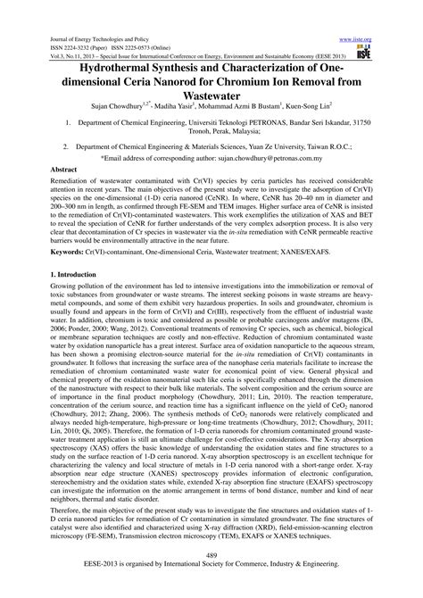 Hydrothermal Synthesis And Characterization Of One PDF