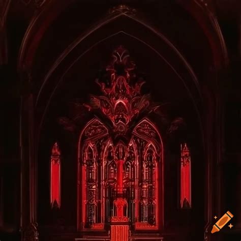 Digital Art Of A Symmetrical Dark Red Ornate Church On Craiyon