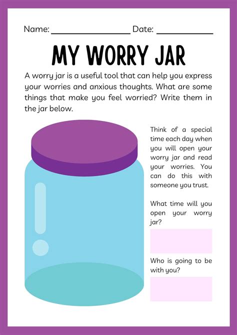 Worry Jar Printable Worksheetworry Jar Fillable Worksheet Kids Etsy