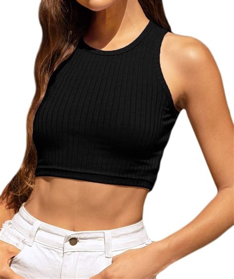 SheIn Women S Casual Sleeveless Round Neck Rib Knit Solid Crop Camisole