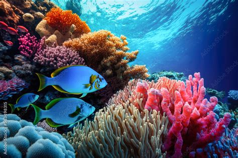 The Vibrant Coral Reefs Of The Great Barrier Reef Off The Coast Of