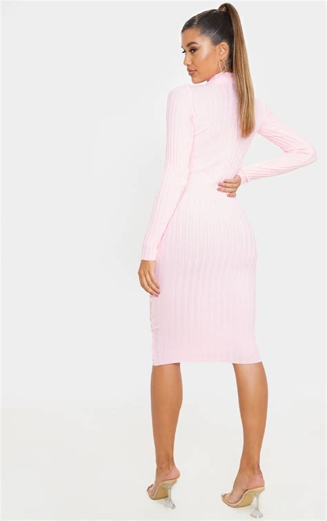 Blush Stretch Knitted Bodycon Midi Dress Prettylittlething Usa