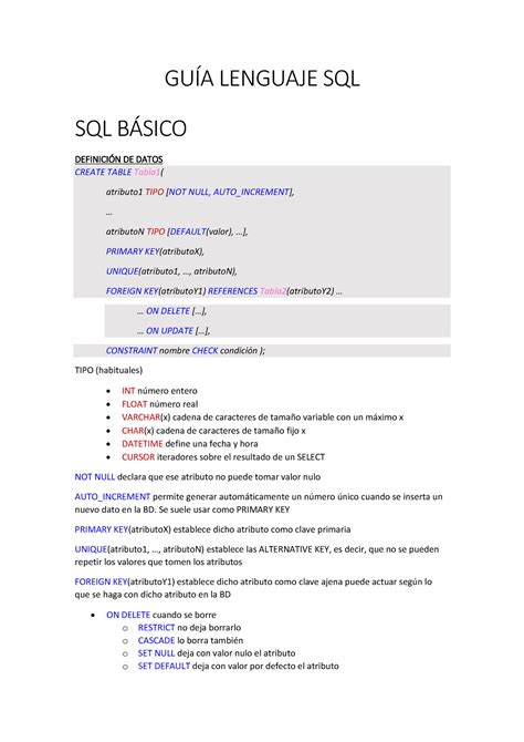 Iissi 1 GUÍA Lenguaje SQL GUÍA LENGUAJE SQL SQL BÁSICO DEFINICIÓN DE