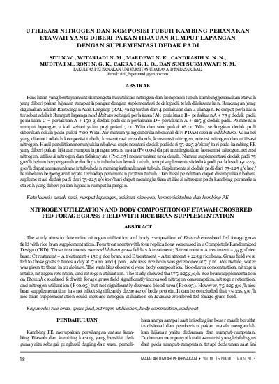 Utilisasi Nitrogen Dan Komposisi Tubuh Kambing Peranakan Etawah Yang