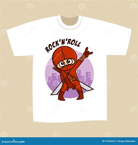 T-shirt White Print Design Superhero Ninja Rock and Roll Stock ...