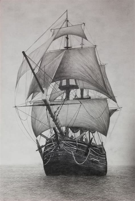 Dibujo original a lápiz de un barco en el mar Dibujos de Etsy México