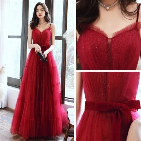 Chic Beautiful Red Evening Dresses A Line Princess Spaghetti