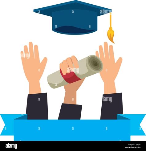 Throwing Hand With Graduation Diploma And Hat Vector Illustration Stock