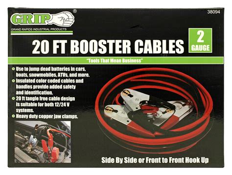 20 Booster Jumper Cables 2 Gauge Grip