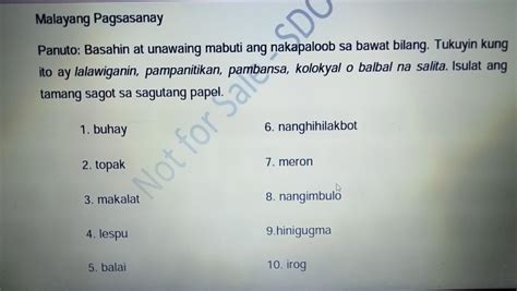 Malayang Pagsasanay Panuto Basahin At Unawaing Mabuti Ang Nakapaloob