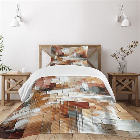Ambesonne Brown Quilted Bedspread Set Pcs Nude Warm Palette Brushstroke Twin Size Cinnamon