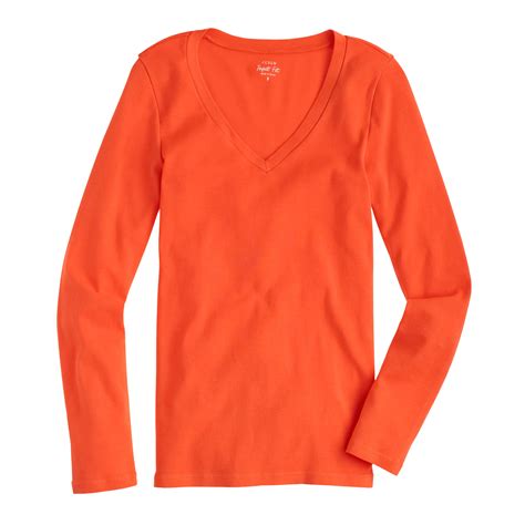 Lyst J Crew Perfect Fit Long Sleeve V Neck T Shirt In Orange