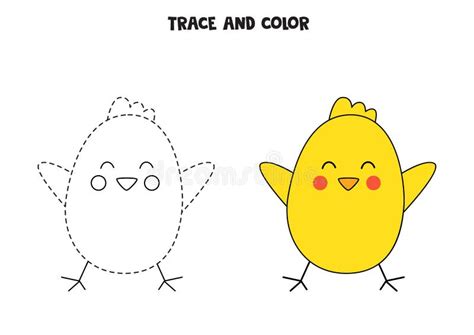 Trace And Color Cute Baby Chicken Worksheet For Children Stock Vector