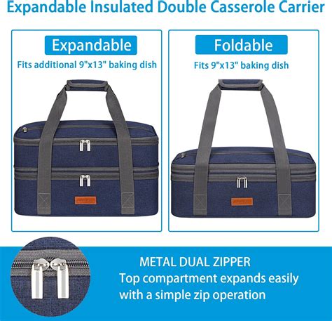 Insulated Double Decker Casserole Carrier For Hot Or Cold Food Expandable Food Carrier For