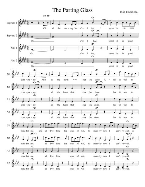 The Parting Glass Ssaa Sheet Music For Soprano Alto Women’s Choir