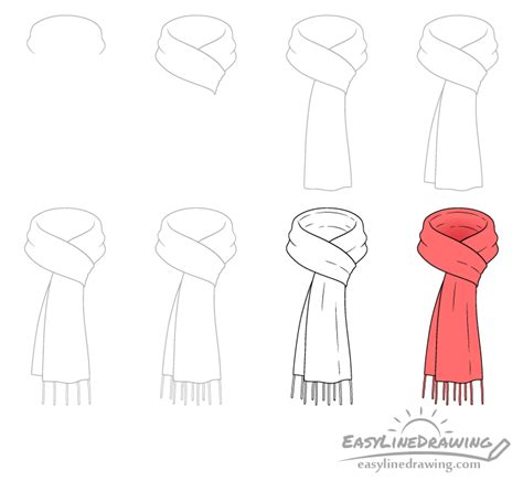 How To Draw A Scarf Step By Step Easylinedrawing Scarf Drawing