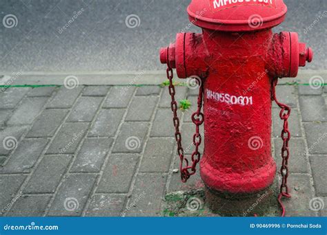 The Red Fire Water Hydrant Beside The Road Stock Photo Image Of Metal