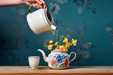 Premium Photo Pouring Hot Water Into Teapot With Floral Tea