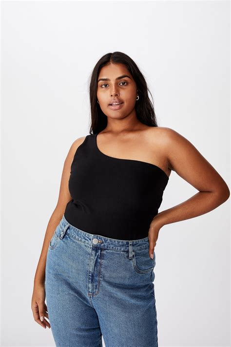 Curve One Shoulder Sleeveless Top Black Cotton On Tops