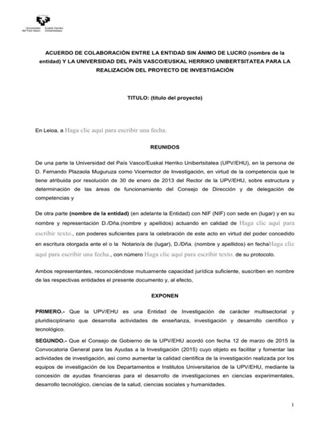 Modelo De Convenio Para Proyectos Universidad